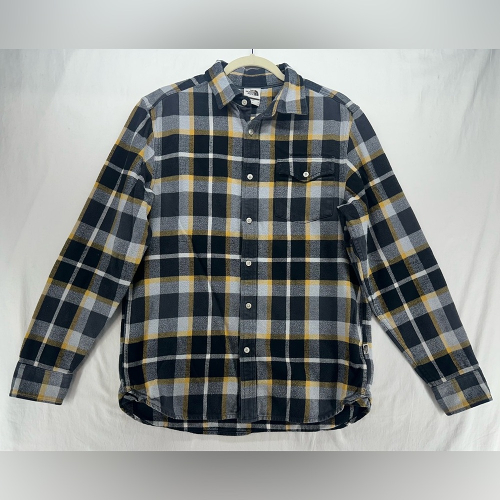 The North Face Black Gray Yellow Plaid Flannel Long‎ Sleeve Button Up Shirt M